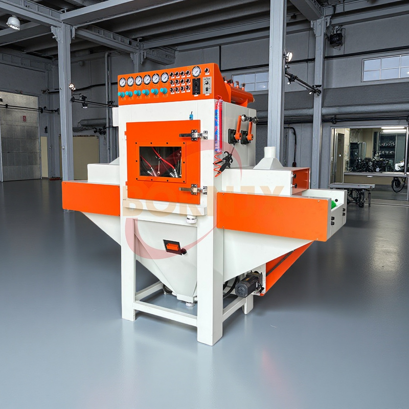 Small PLC Controlled Automatic Dry Sandblaster with Bidirectional Conveyor, High-Efficiency Steel Grit Metal Surface Treatment - Bornjx Machinery
