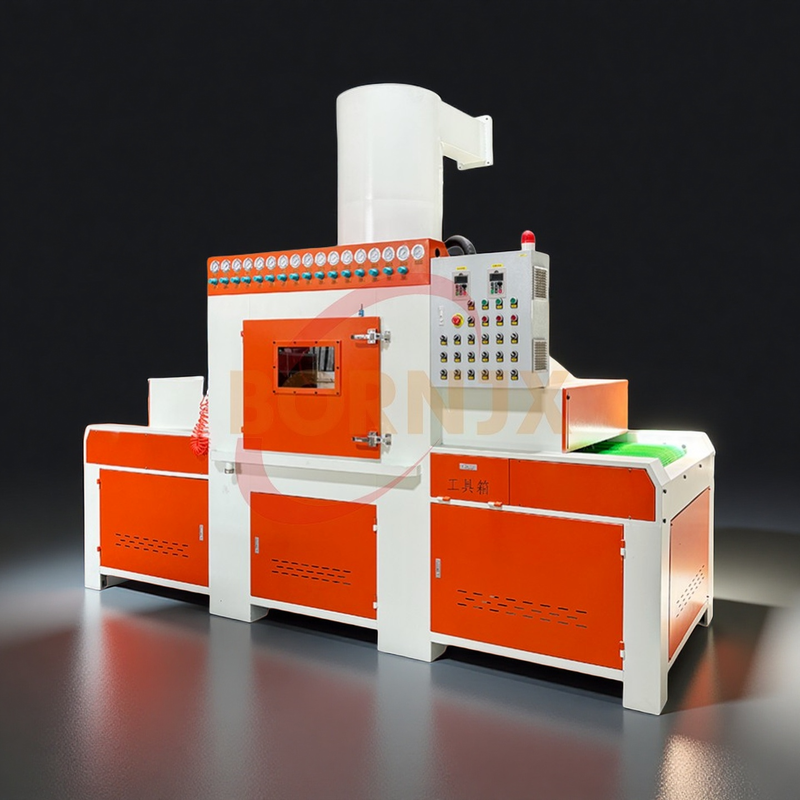 Large Automatic Conveyor Sandblaster with Metal Frame, Equipped with Engine Core Components & Rail Transmission System - Bornjx Machinery