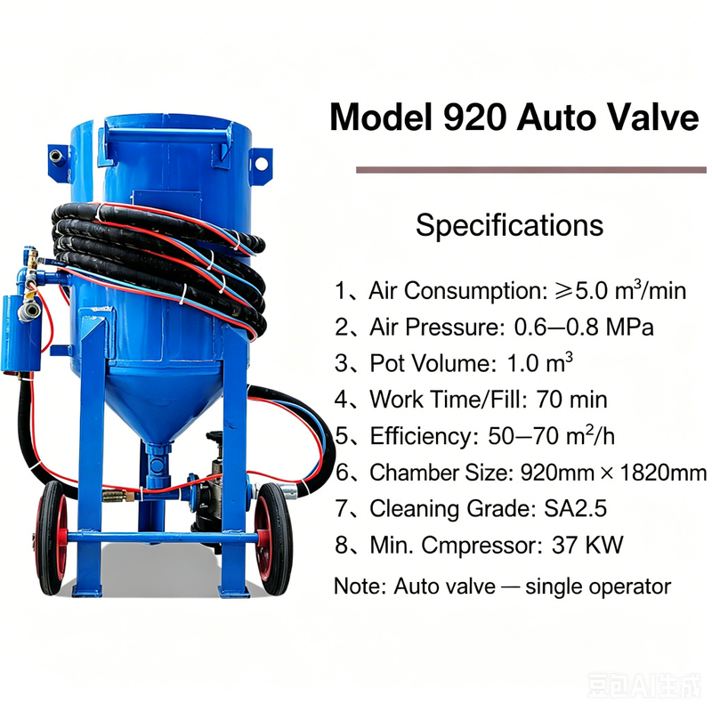 Portable Pressure Sandblasting Pot 320-920 Series | Mobile Sandblast Machine for Rust Removal & Surface Prep | Customizable