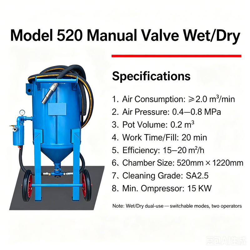 Portable Pressure Sandblasting Pot 320-920 Series | Mobile Sandblast Machine for Rust Removal & Surface Prep | Customizable