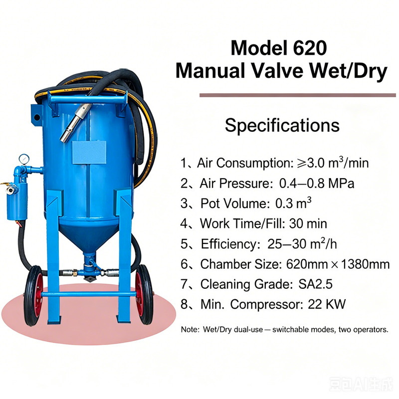 Portable Pressure Sandblasting Pot 320-920 Series | Mobile Sandblast Machine for Rust Removal & Surface Prep | Customizable