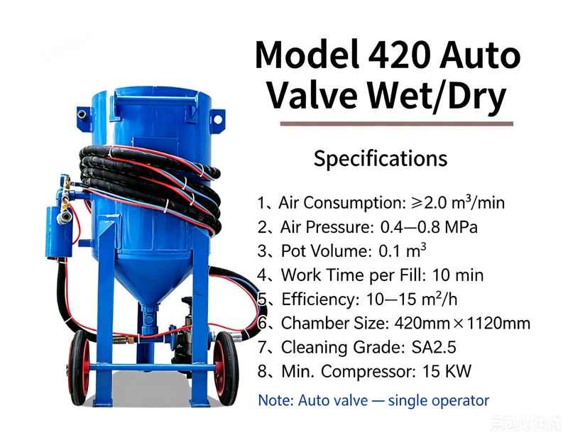 Portable Pressure Sandblasting Pot 320-920 Series | Mobile Sandblast Machine for Rust Removal & Surface Prep | Customizable