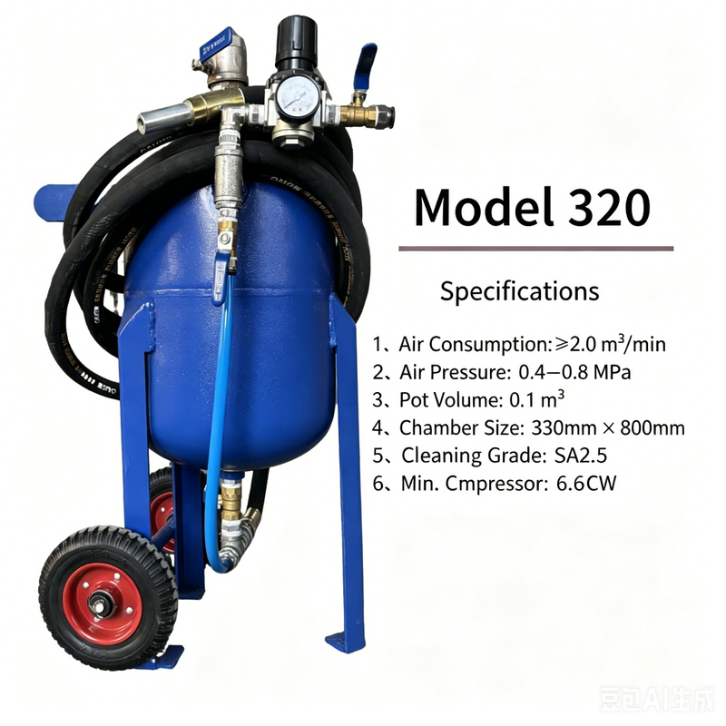 Portable Pressure Sandblasting Pot 320-920 Series | Mobile Sandblast Machine for Rust Removal & Surface Prep | Customizable