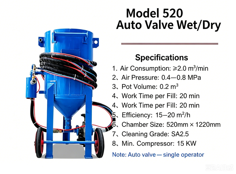Portable Pressure Sandblasting Pot 320-920 Series | Mobile Sandblast Machine for Rust Removal & Surface Prep | Customizable