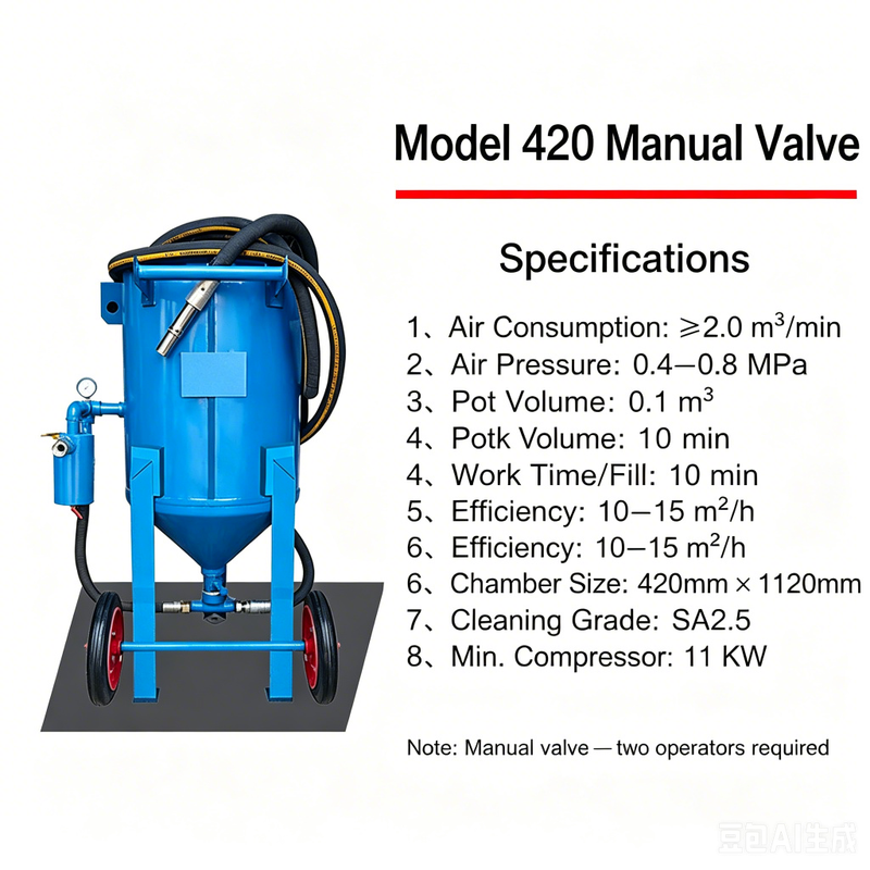 Portable Pressure Sandblasting Pot 320-920 Series | Mobile Sandblast Machine for Rust Removal & Surface Prep | Customizable