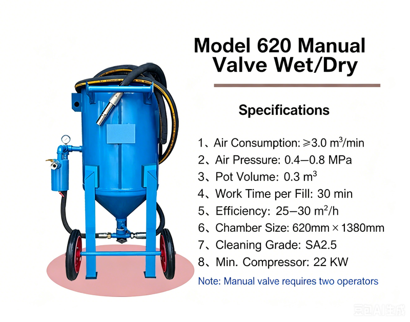 Portable Pressure Sandblasting Pot 320-920 Series | Mobile Sandblast Machine for Rust Removal & Surface Prep | Customizable