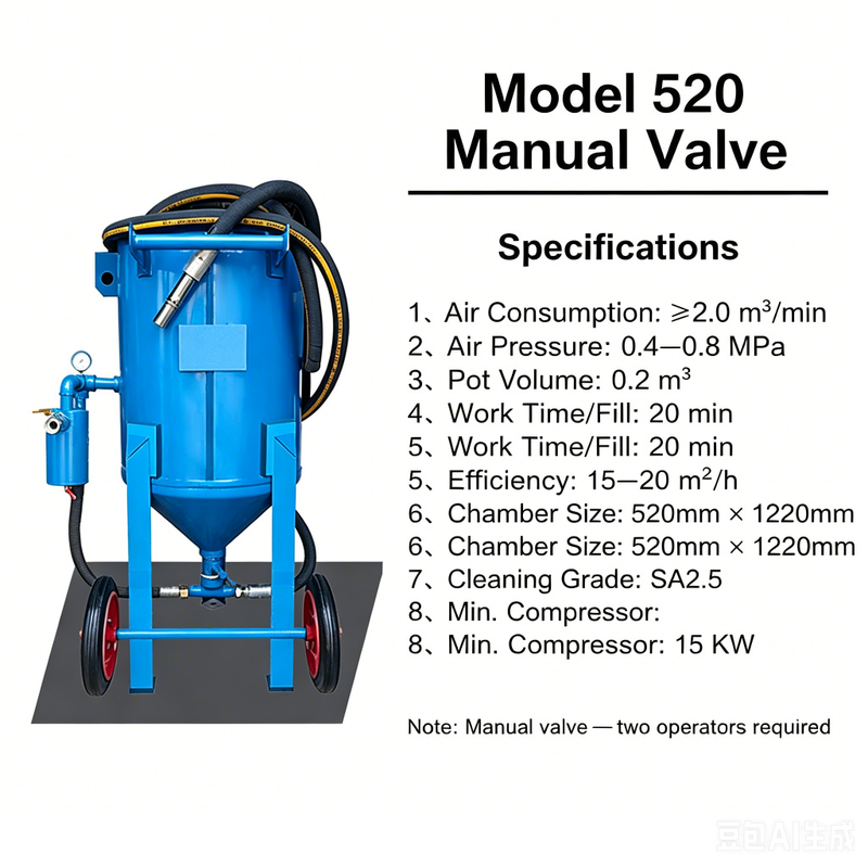 Portable Pressure Sandblasting Pot 320-920 Series | Mobile Sandblast Machine for Rust Removal & Surface Prep | Customizable