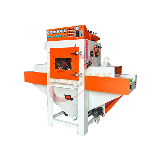 Small PLC Controlled Automatic Dry Sandblaster with Bidirectional Conveyor, High-Efficiency Steel Grit Metal Surface Treatment - Bornjx Machinery