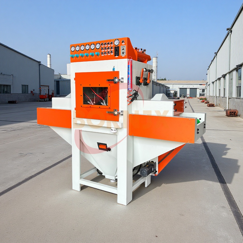 Small PLC Controlled Automatic Dry Sandblaster with Bidirectional Conveyor, High-Efficiency Steel Grit Metal Surface Treatment - Bornjx Machinery
