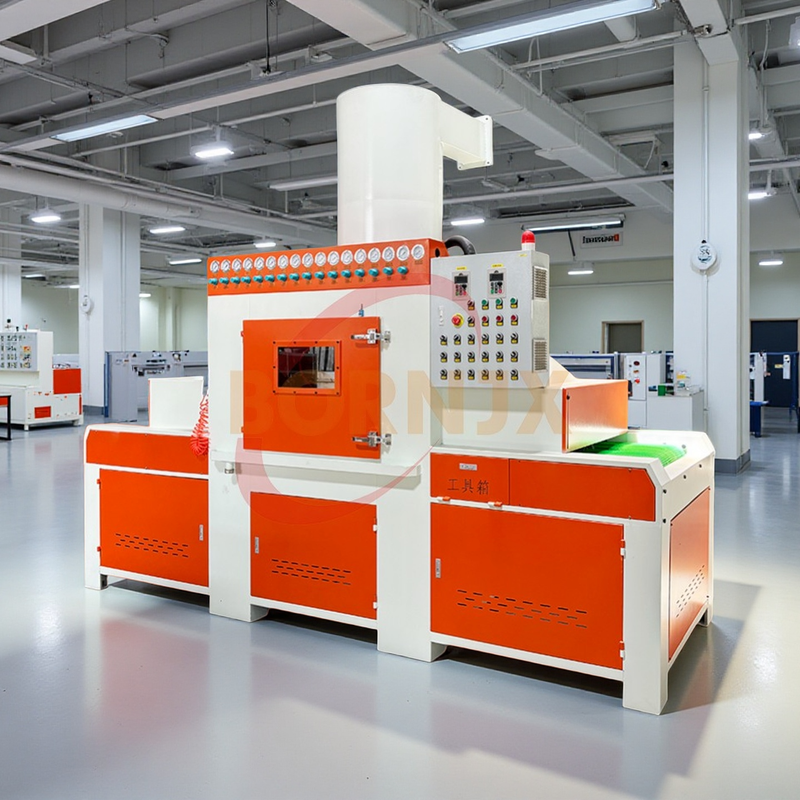 Large Automatic Conveyor Sandblaster with Metal Frame, Equipped with Engine Core Components & Rail Transmission System - Bornjx Machinery