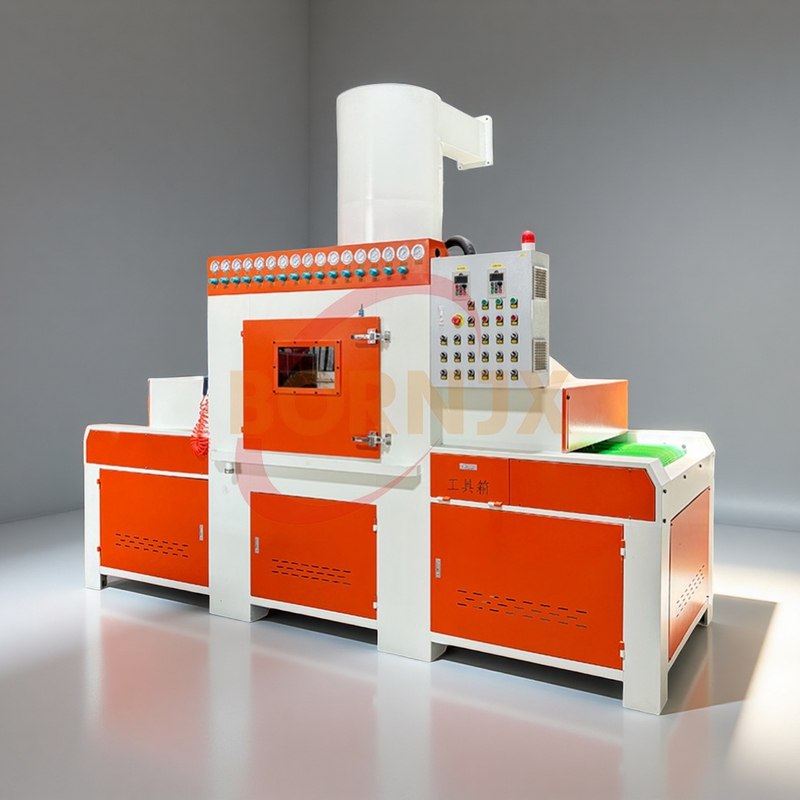 Large Automatic Conveyor Sandblaster with Metal Frame, Equipped with Engine Core Components & Rail Transmission System - Bornjx Machinery
