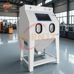 BORNJX Eco-Friendly Manual Dry Deburring Sandblaster, 750W Motor, Trolley Rotary Table & Filter Dust Collector, 1-Year Warranty - Bornjx Machinery
